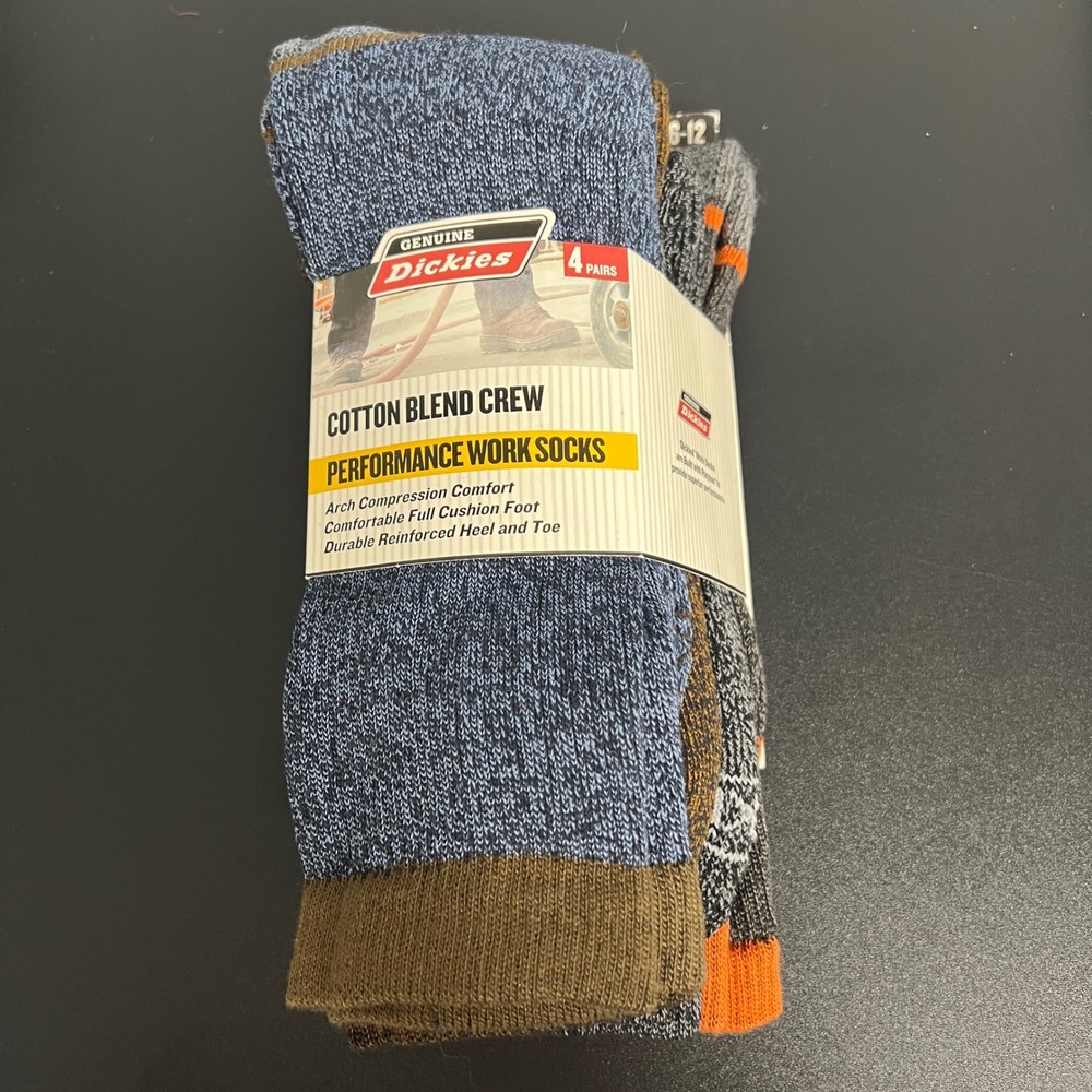 Dickies Mens 4 Pair Performance Work Socks Cotton Blend Crew